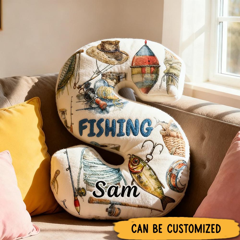 Personalized Fishing Pillow Custom Name Pillow with Fishing Gear Graphic 3D Print Perfect Gift for Fishing Enthusiasts and Cozy Home Decor