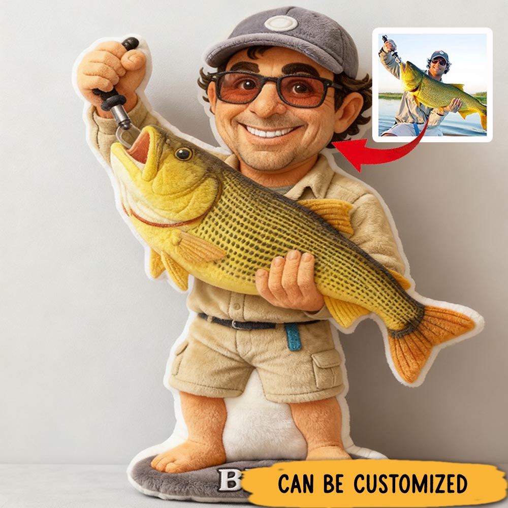 Personalized Fishing Pillow Custom Photo Pillow Graphic 3D Print Pillow Funny Fishing Keepsake Unique Gift for Fishing Lover