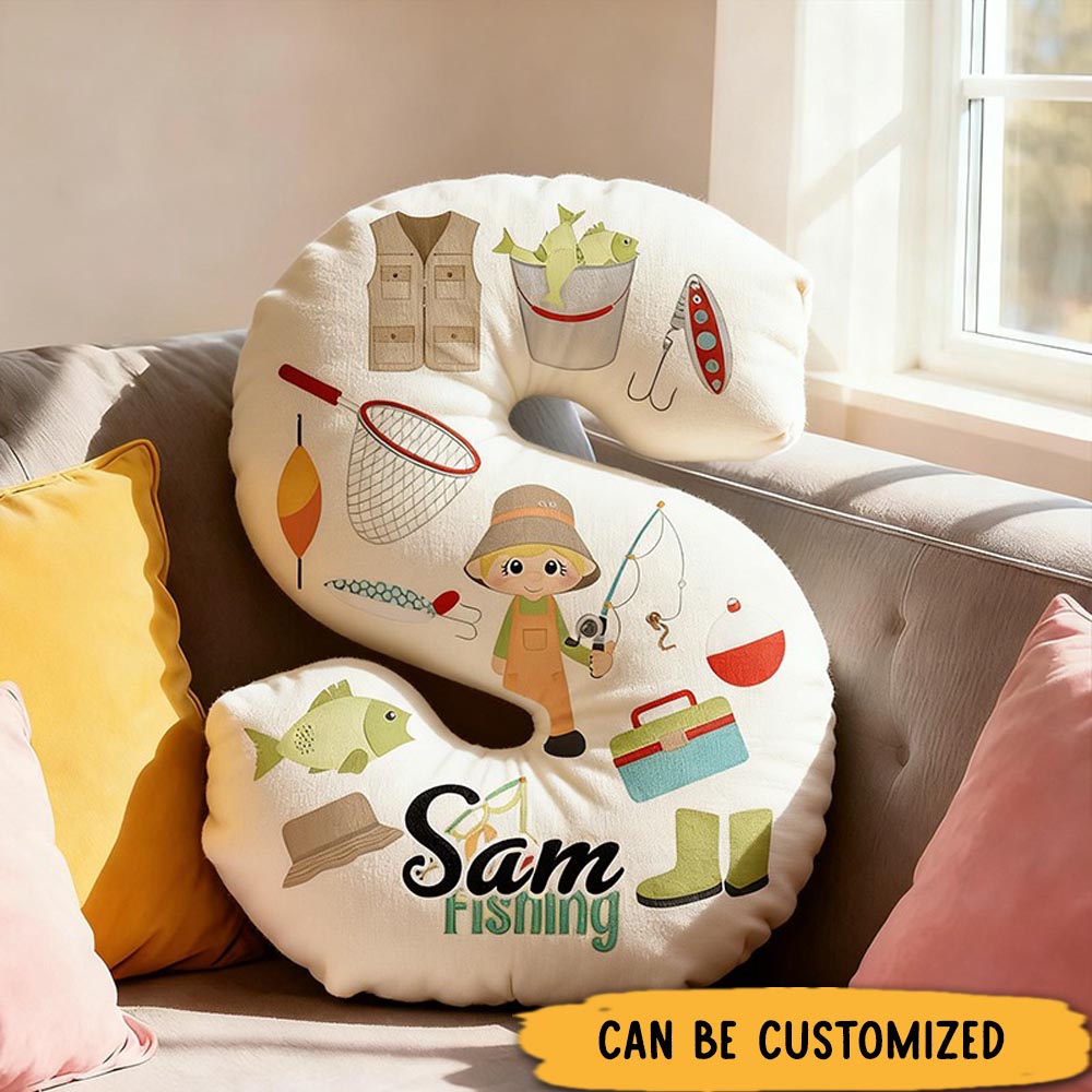 Personalized Fishing Pillow Fishing Letter Pillow Custom Name with Fishing Gear Graphics Graphic 3D Print Unique Gift for Fishing Enthusiasts and Kids