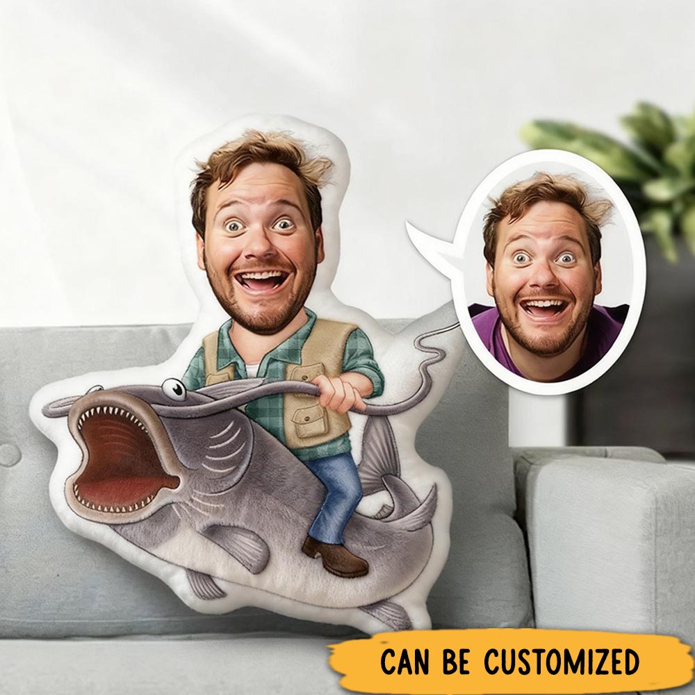 Personalized Fishing Pillow Funny Cartoon Pillow Custom Face Pillow Graphic 3D Print Perfect Gift for Fishing Lovers