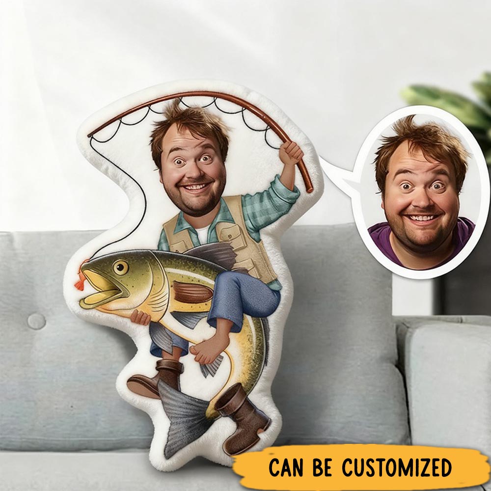 Personalized Fishing Pillow Funny Face Pillow Custom Photo Graphic 3D Print Unique Gift for Fishing Enthusiasts