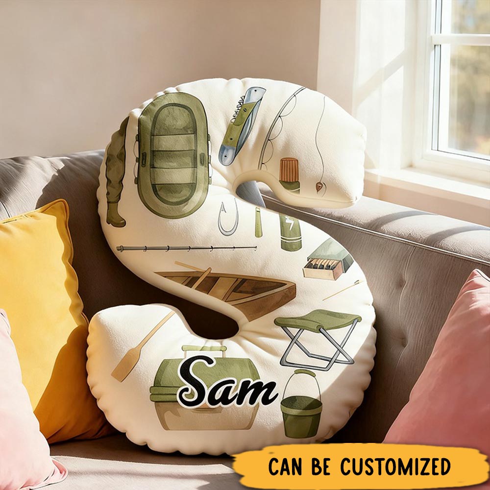 Personalized Fishing Pillow Funny Fishing Pillow Custom Letter and Name with Fishing Gear Design Graphic 3D Print Soft and Unique Gift for Fishing Enthusiasts and Home Decor