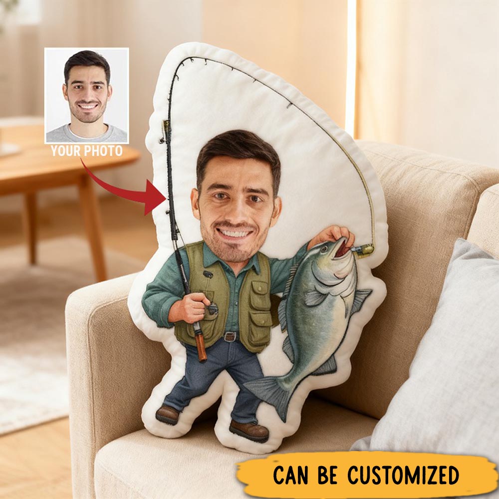 Personalized Fishing Pillow Funny Fishing Pillow Graphic 3D Print Custom Photo Unique Gift for Fishing Lovers Husband Boyfriend Dad Kids or Grandpa