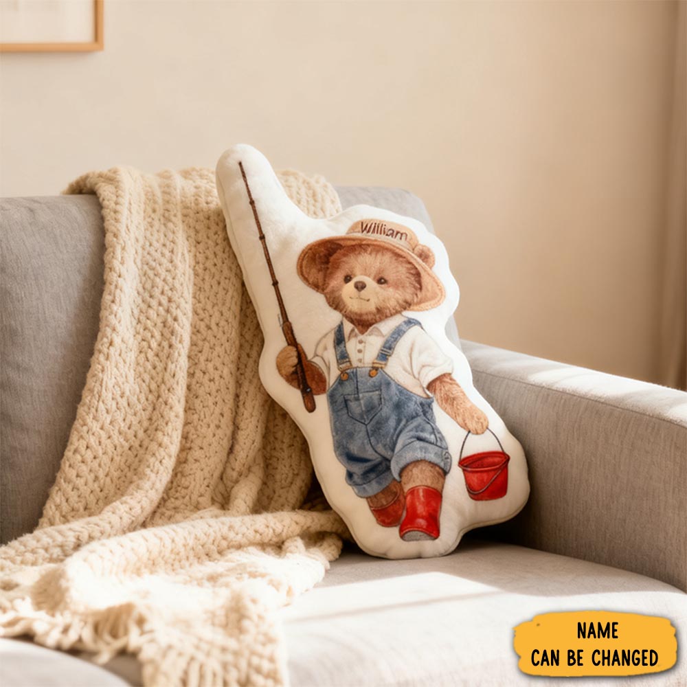 Personalized Fishing Teddy Bear Pillow Funny Fishing Pillow Custom Name Pillow Graphic 3d Print Ideal Gift For Kids And Young Anglers