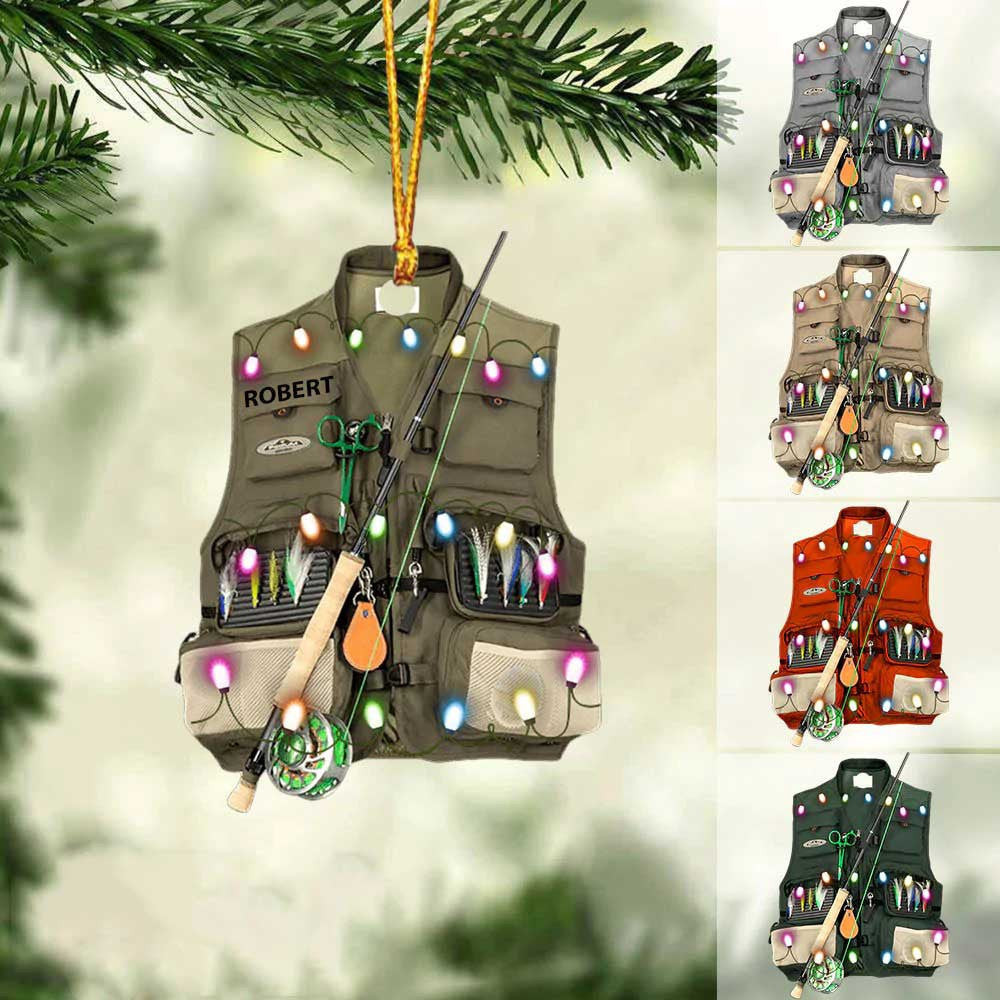 Personalized Fishing Vest Acrylic Christmas Ornament for Fishing Lovers Fishing Ornament for Dad