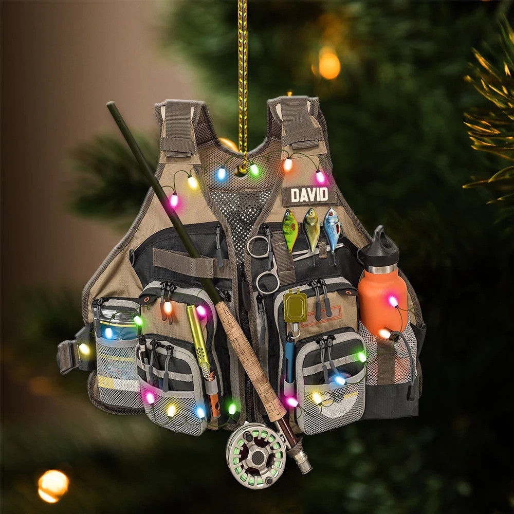 Personalized Fishing Vest Custom Shaped Acrylic Ornament for Fishing Lovers