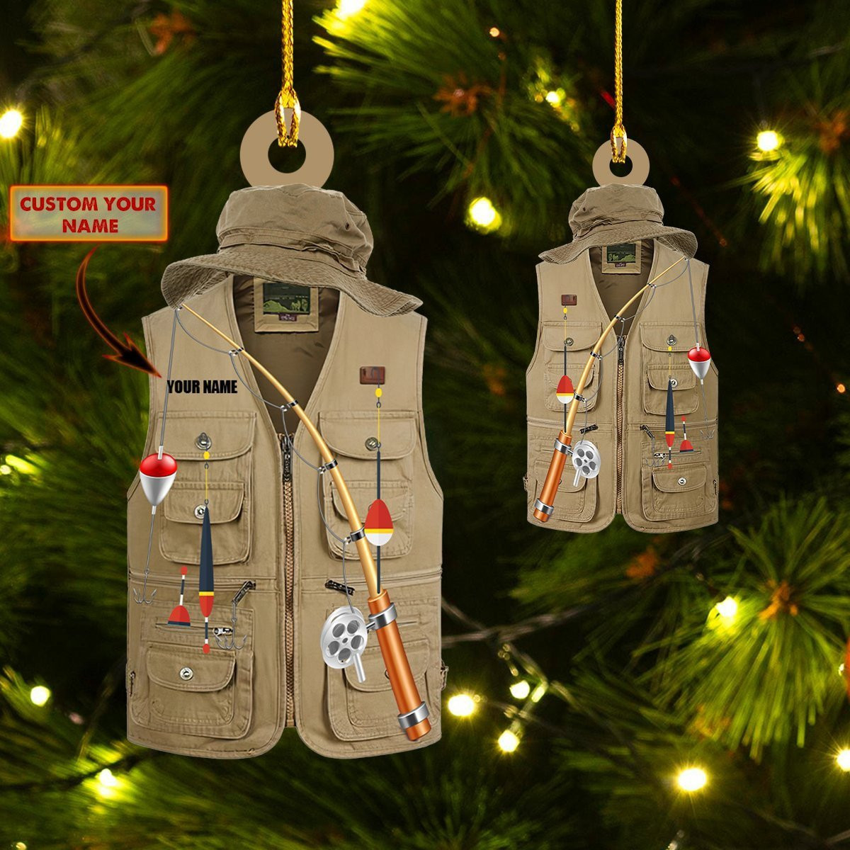 Personalized Fishing Vest Custom Shaped Acrylic Ornament for Fishing Lovers 2D Flat Ornament
