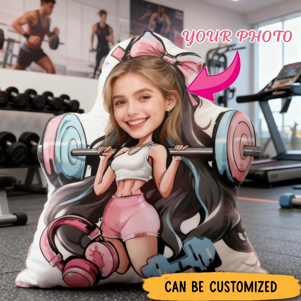 Personalized Fitness Girl Photo Pillow Graphic 3D Print Funny Photo Pillow Name Pillow Girly Health and Gym Fitness illustrations