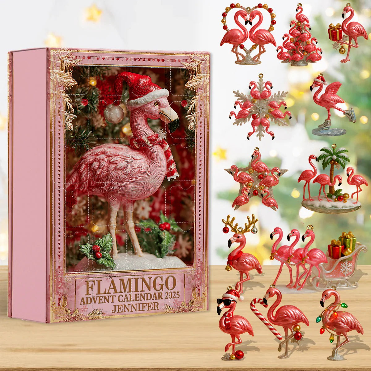 Personalized Flamingo Advent Calendar Winter Decor Xmas Countdown Christmas Gift Ideas