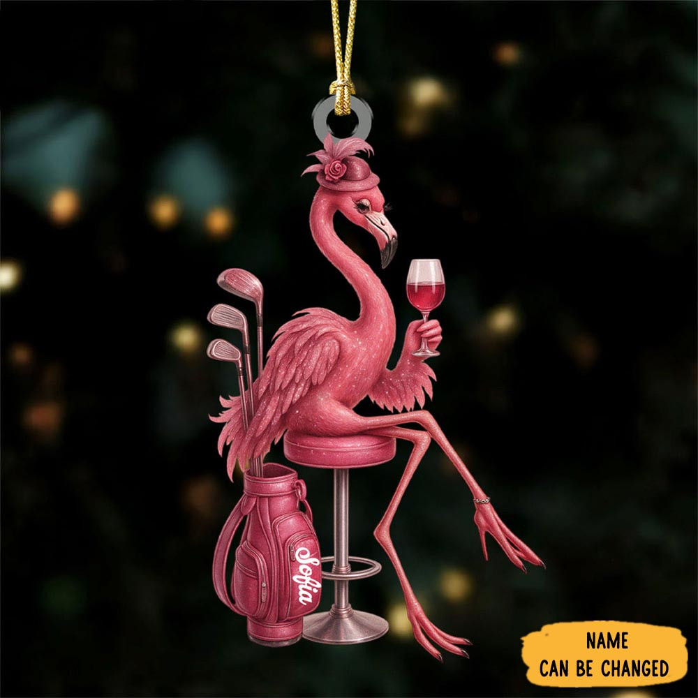 Personalized Flamingo Golf Christmas Ornament Xmas Decor Golfer Christmas Presents