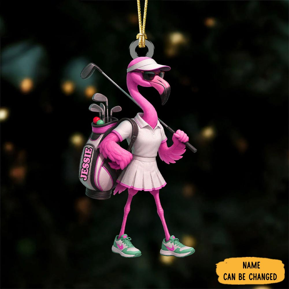 Personalized Flamingo Golfer Christmas Ornament Holiday Decor Flamingo Lover Xmas Gifts