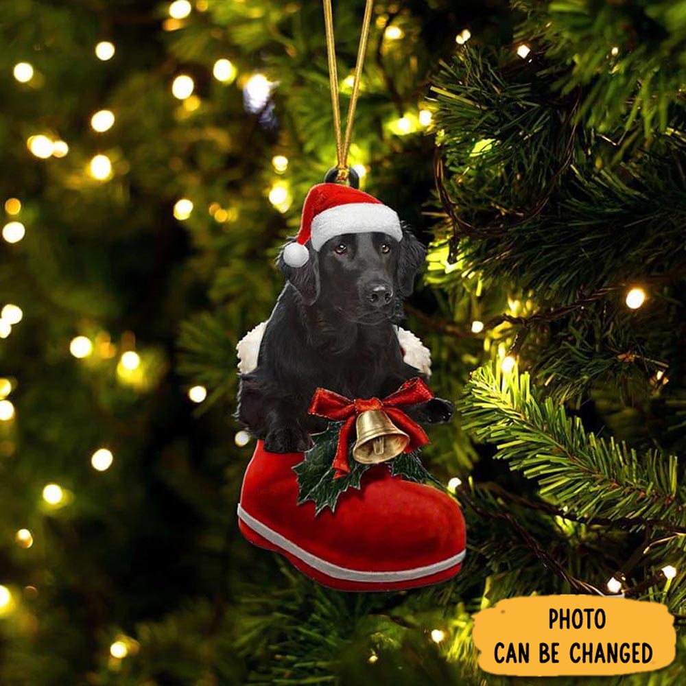 Personalized Flat Coated Retriever In Santa Boot Christmas Hanging Ornament Beautiful Graduation Ornament Gift