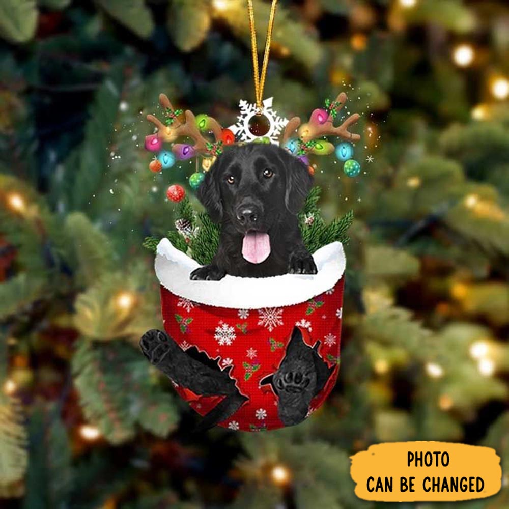 Personalized Flat Coated Retriever In Snow Pocket Christmas Ornament Perfect Ornament Gift For Her