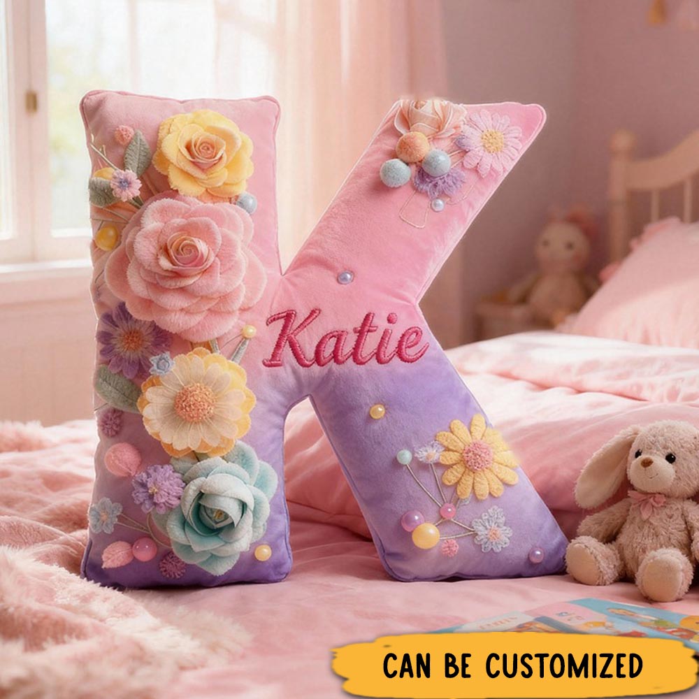 Personalized Flora Letter Pillow Initial Flower Throw Pillow Custom Holiday Home Decor Letter Pillow for Flower Girl for Girl friend