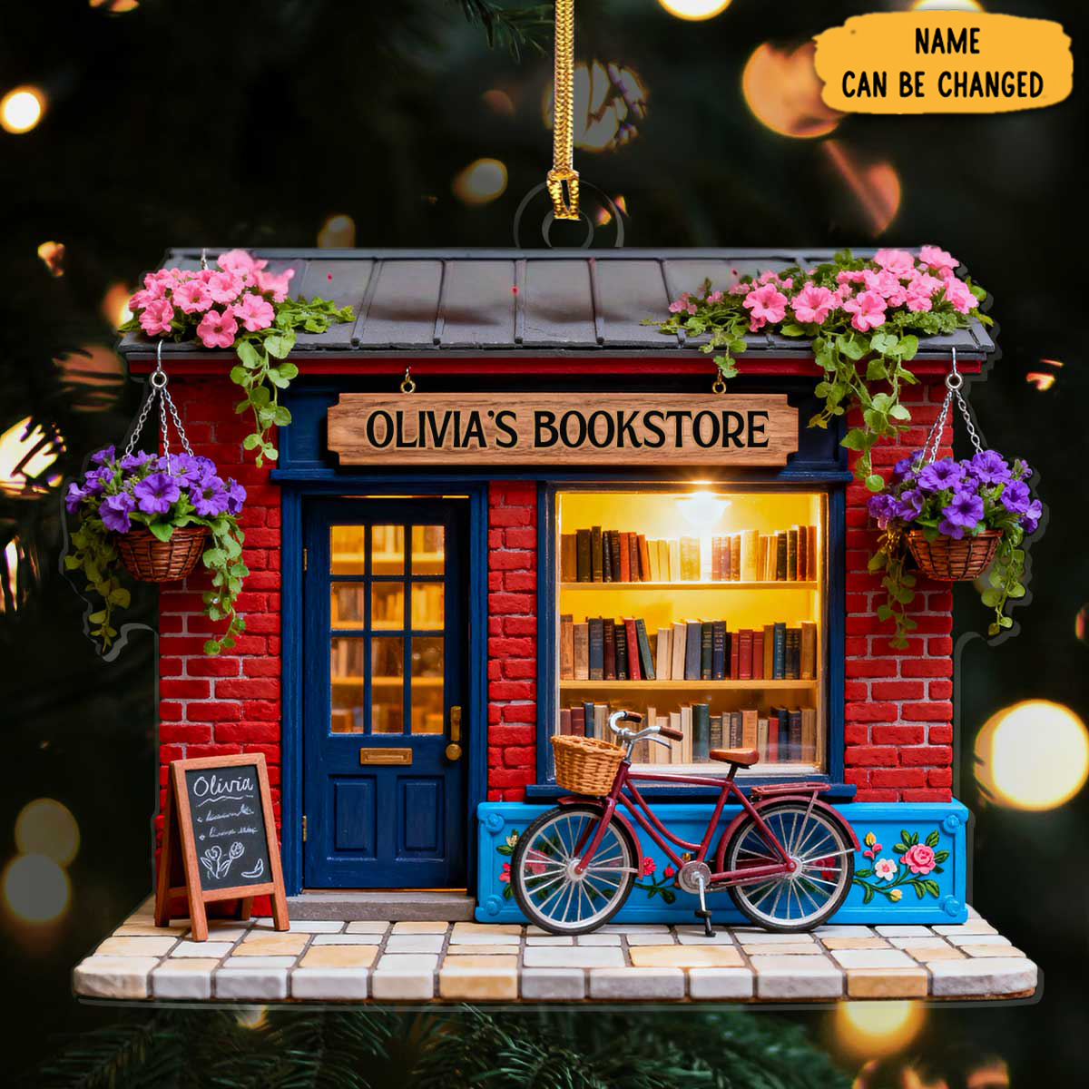 Personalized Floral Book Store Christmas Ornament Xmas Tree Decor Secret Santa Gifts