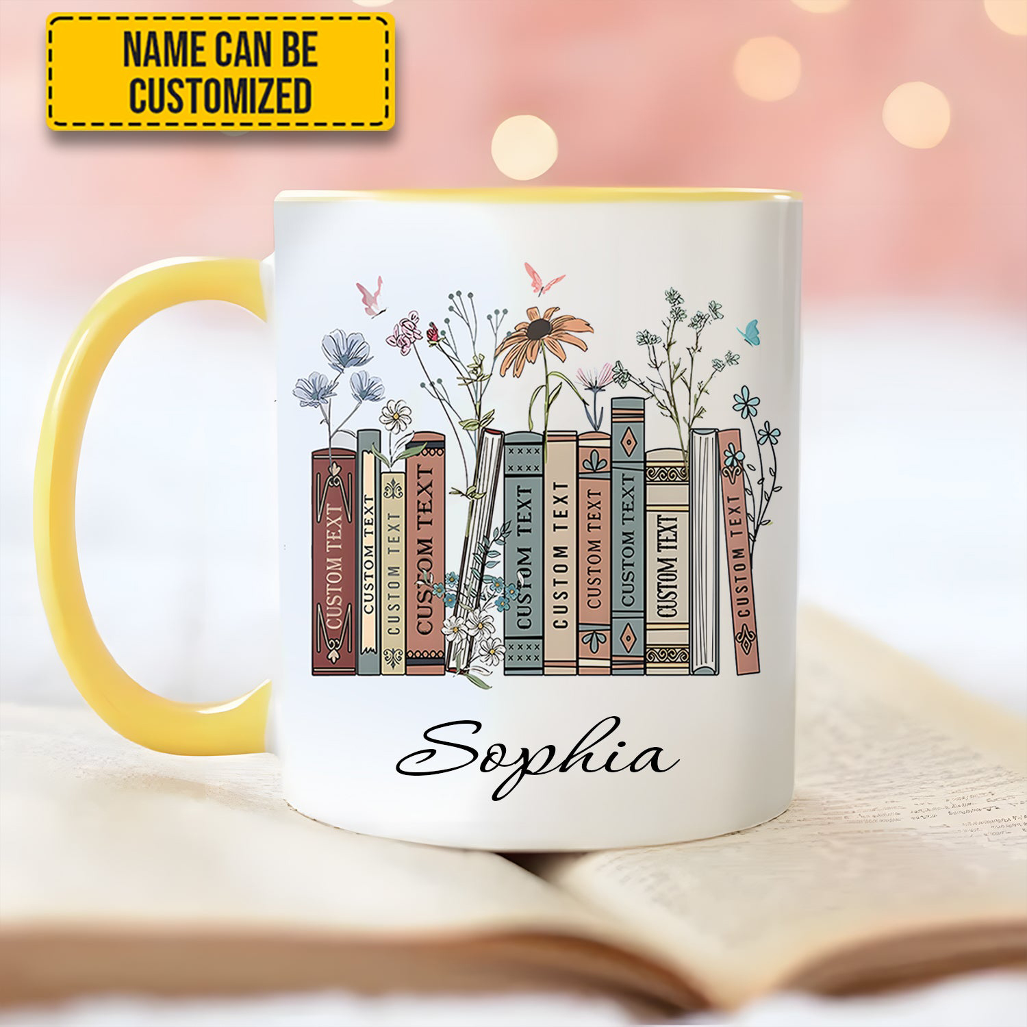 Personalized Floral Bookshelf Mug Flower Design Christmas Gifts For Book Lovers