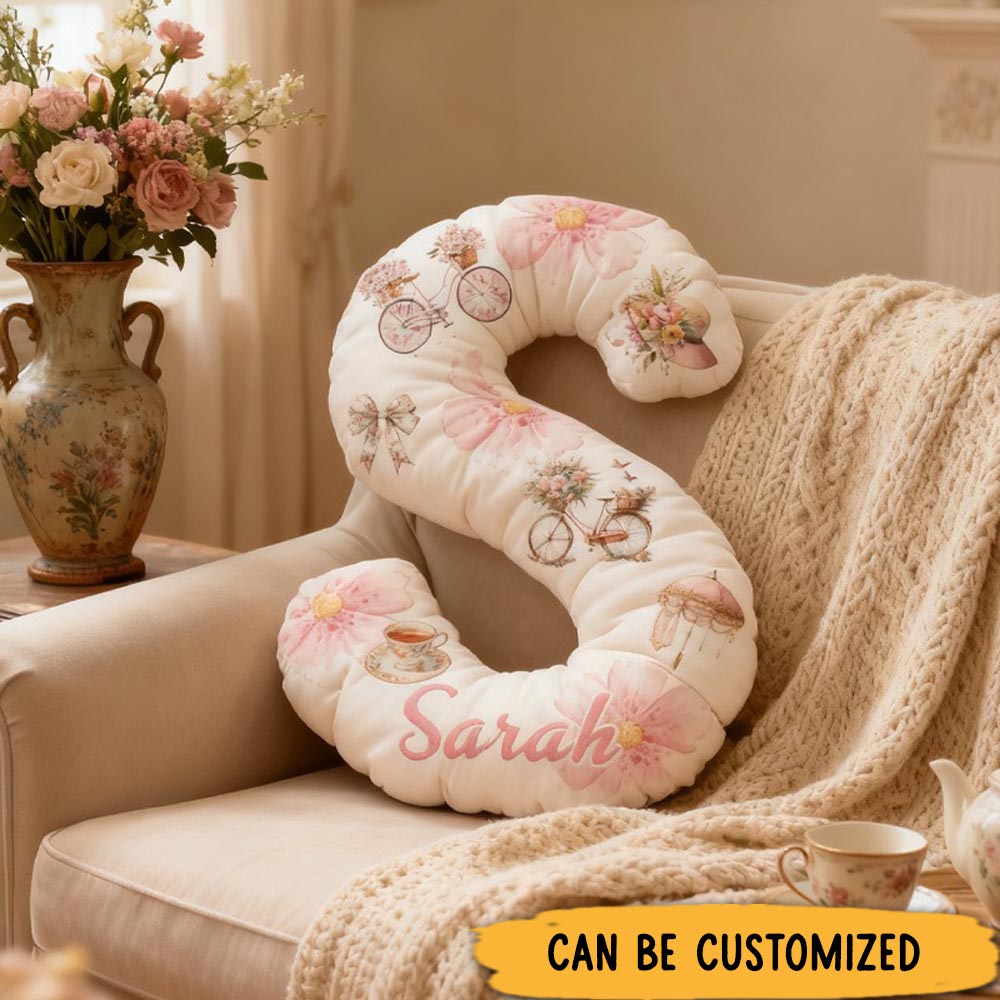 Personalized Floral Cycling Letter Pillow Graphic 3D Print Funny Letter Pillow Name Pillow Comfortable Travel Cushion for Riders Riding Lovers