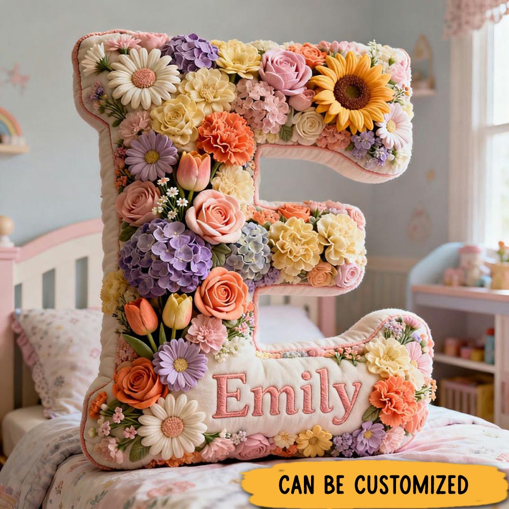 Personalized Floral Letter Name Custom Kids Gift Colorful Flower Garden Soft Romantic Decorative Graphic 3D Print Pillows