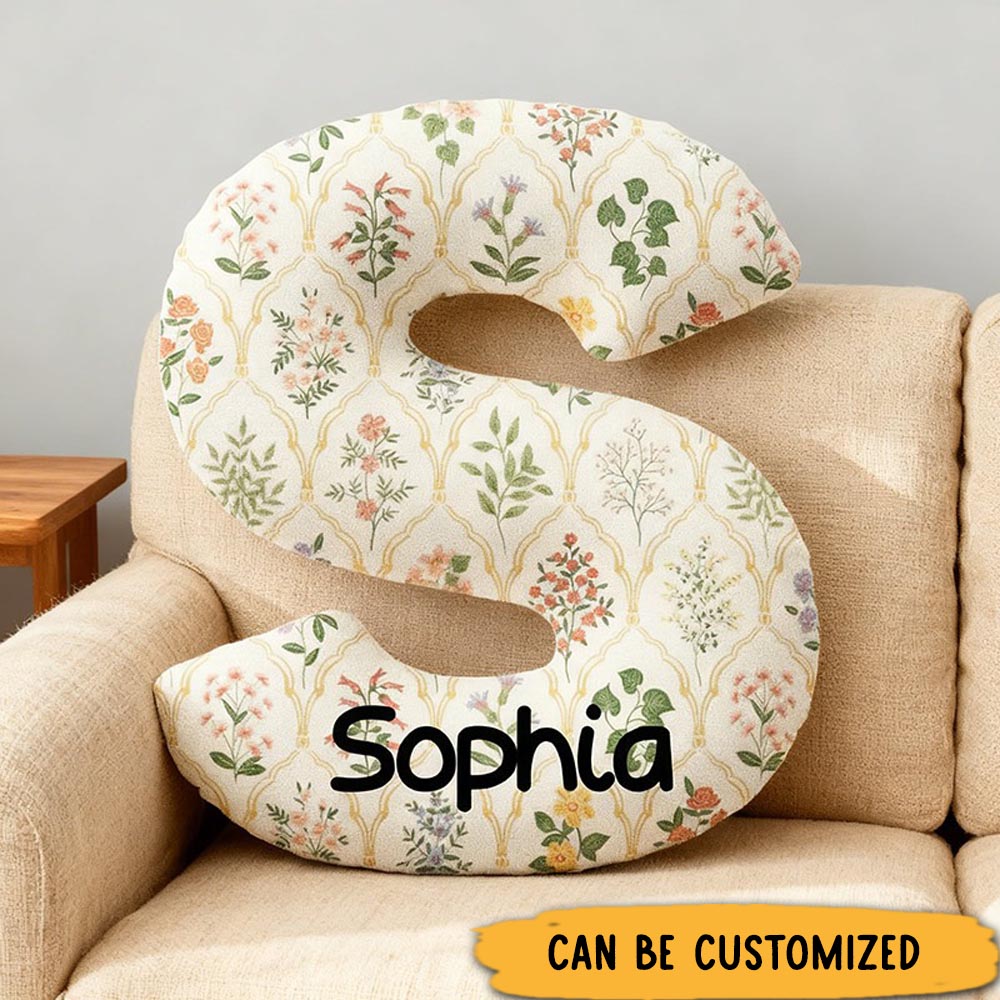 Personalized Floral Letter Pillow Graphic 3D Print Gardening Flowers and Custom Name Pillow for Gardening Lovers