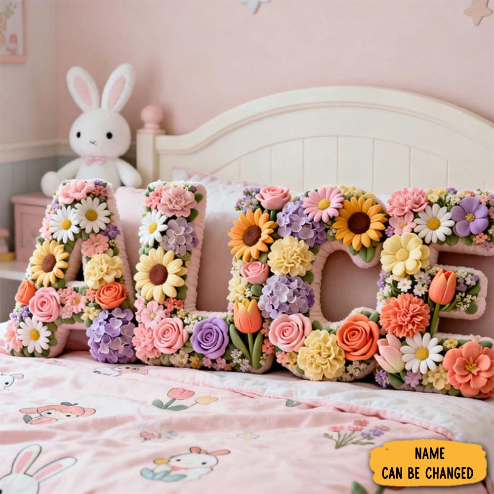 Personalized Floral Theme Name Pillow Graphic 3d Print Flower Letter Pillow For Kids Family Gardening Lover Gift
