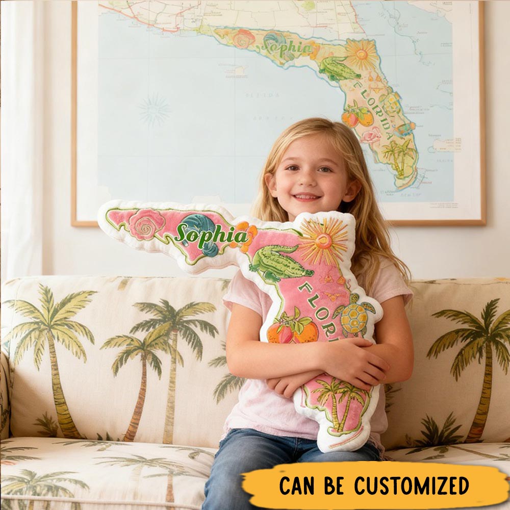 Personalized Florida Travel Pillow Graphic 3D Print Cute Preppy Pink Florida and Custom Name Pillow for Travel Lovers