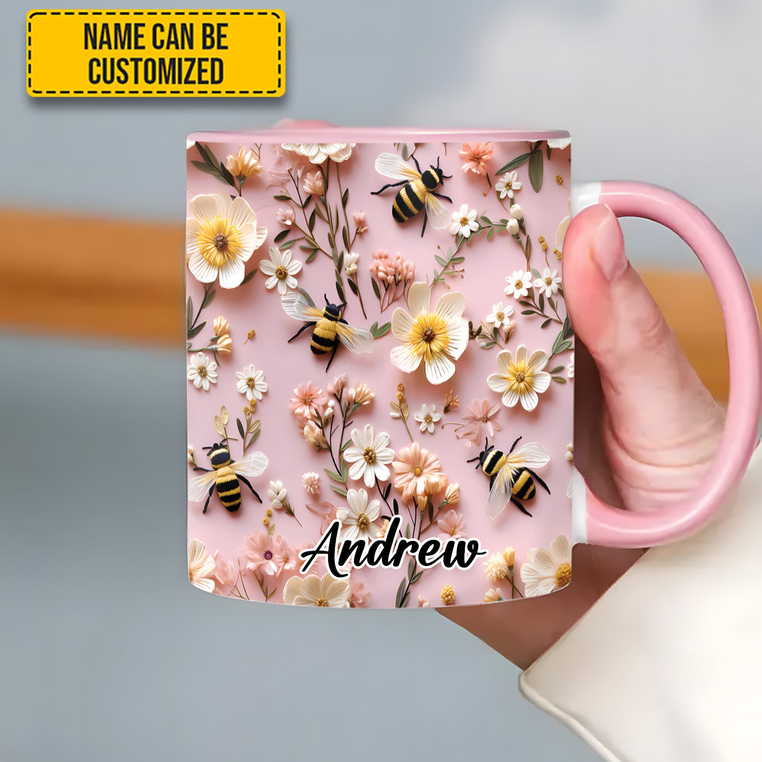 Personalized Flower And Bee Mug Flower Coffee Mugs Unique Presents For Beekeeper