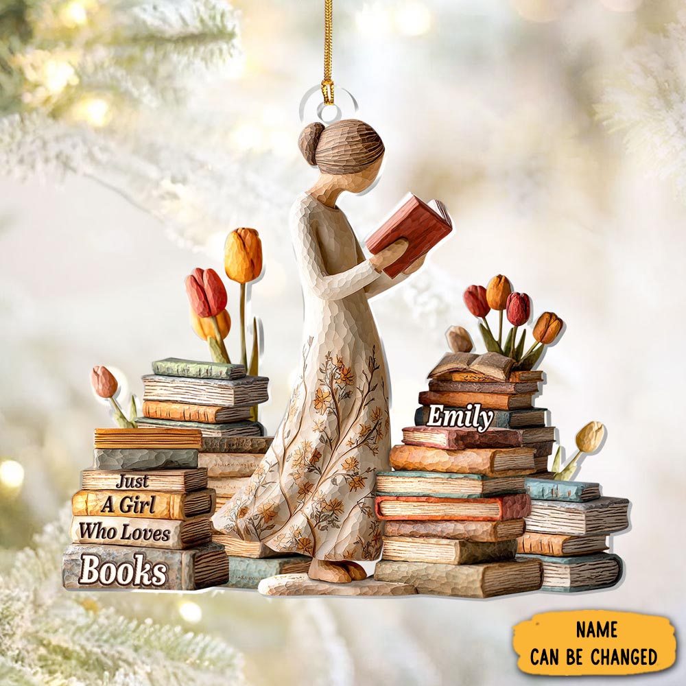 Personalized Flower And Book Christmas Ornament Book Themed Unique Christmas Ornaments