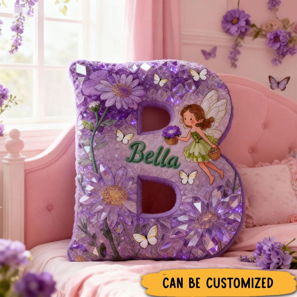 Personalized Flower Fairy Faux Diamond Letter Pillow Initial Throw Pillow Custom Home Decor Letter Pillow for Flower Girl for Girl friend