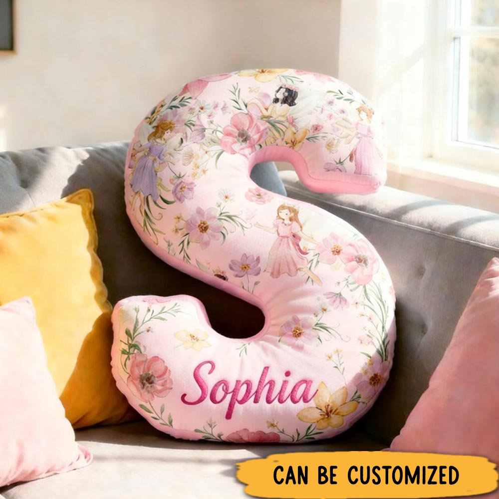 Personalized Flower Fairy Initial Name Pillow Christmas Gift for Kids