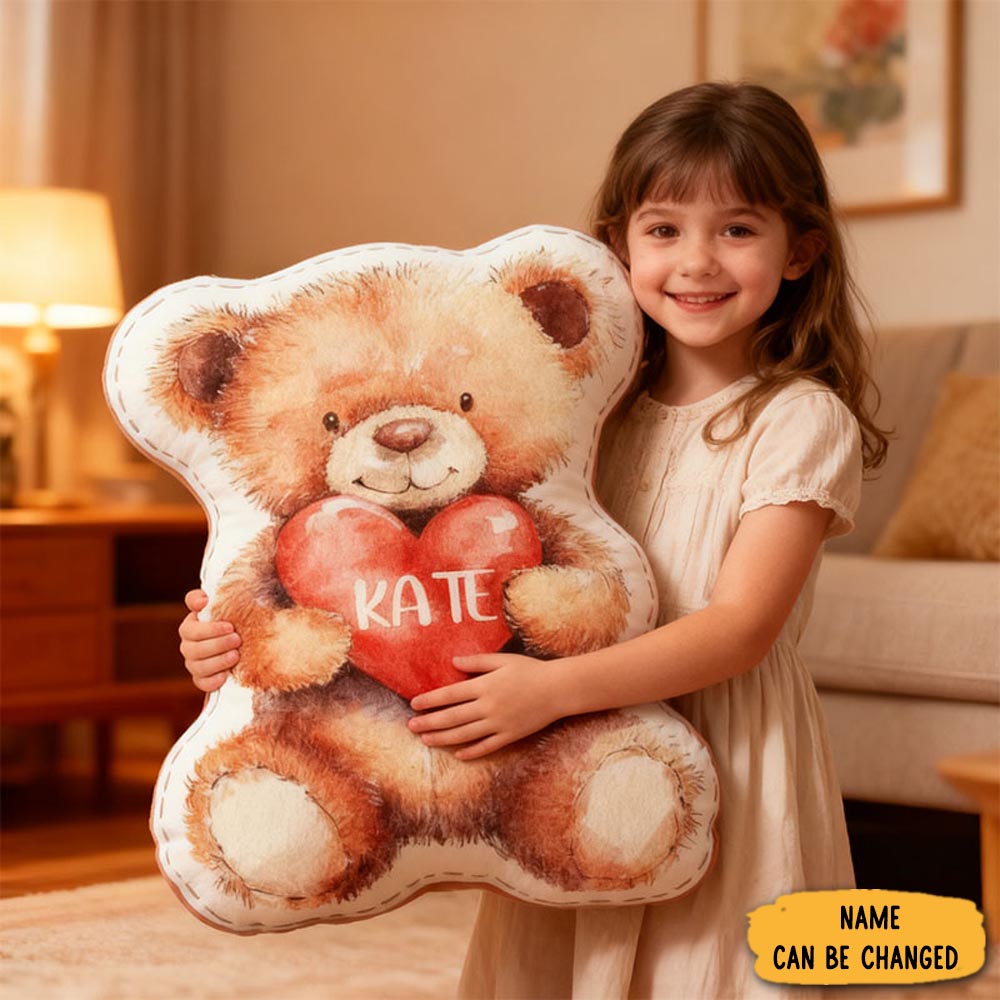 Personalized Flower Girl Bear Heart Pillow With Name Custom Couple Initials Cushion Valentine S Day Gift For Girl Christmas Gift For Girlfriend Wife