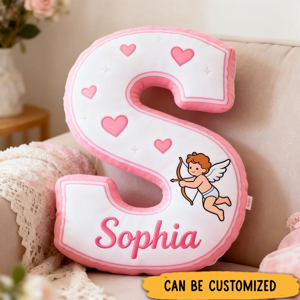 Personalized Flower Girl Cupid Matching Pillow Custom Girlfriend Initials Pillow Valentine's Day Pillow Wife First Christmas Gift for Her