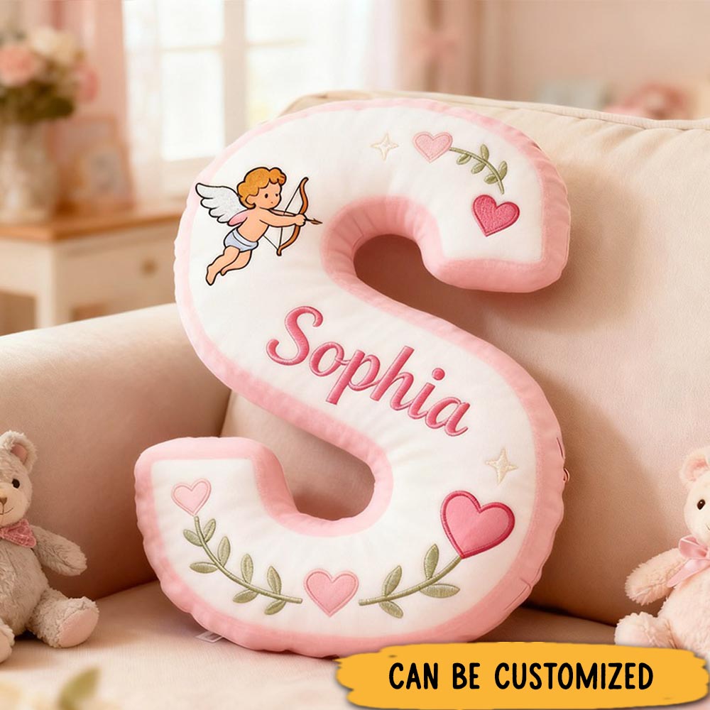 Personalized Flower Girl Cupid Pillow Custom Wedding Flower Girl Initials Pillow Valentine's Day Pillow for Flower Girl First Christmas Gift for Her