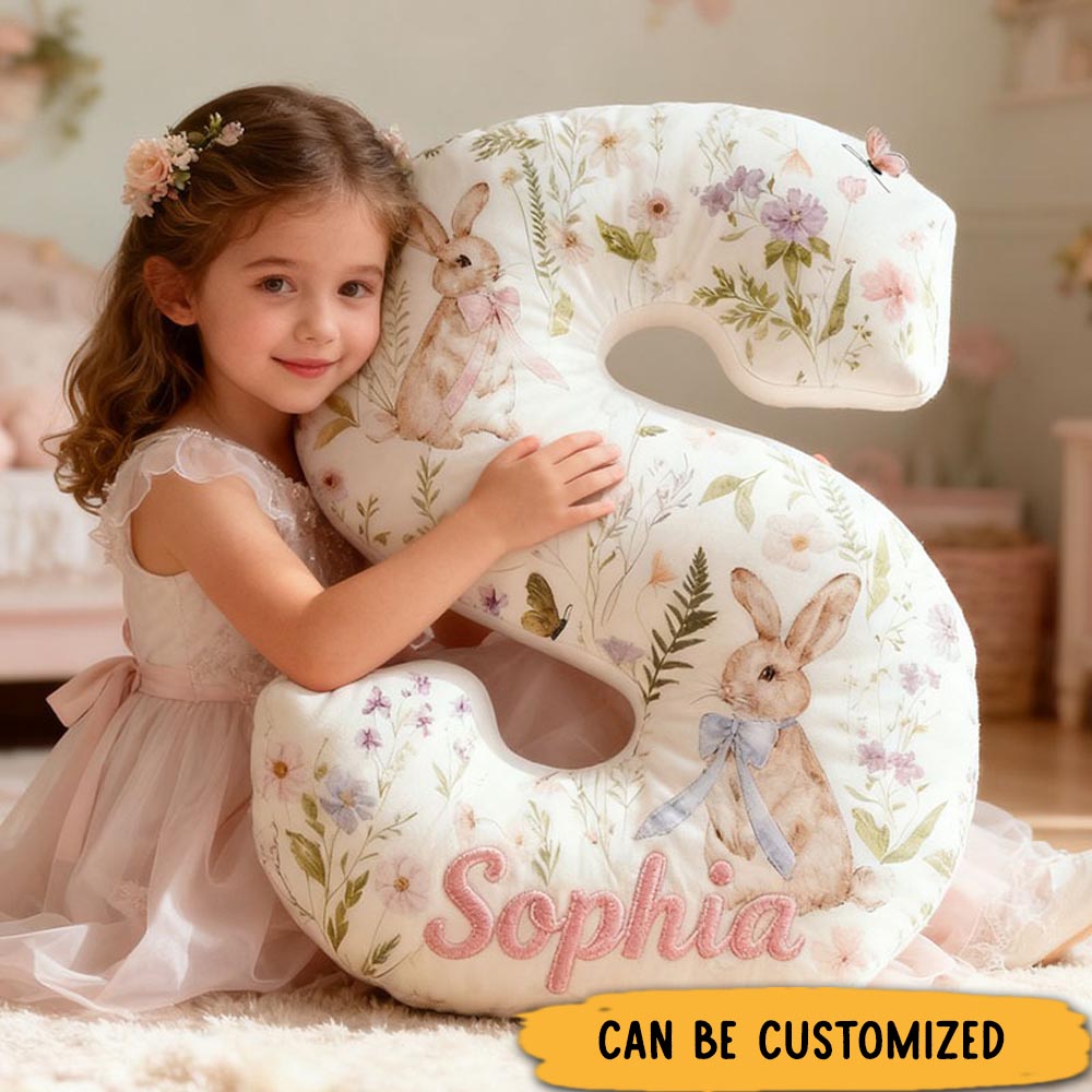 Personalized Flower Girl Floral Rabbit Butterfly Graphic 3D Printed Pillow Custom Girl friend Name Cushion Valentine's Day Gift Christmas Gift for Her