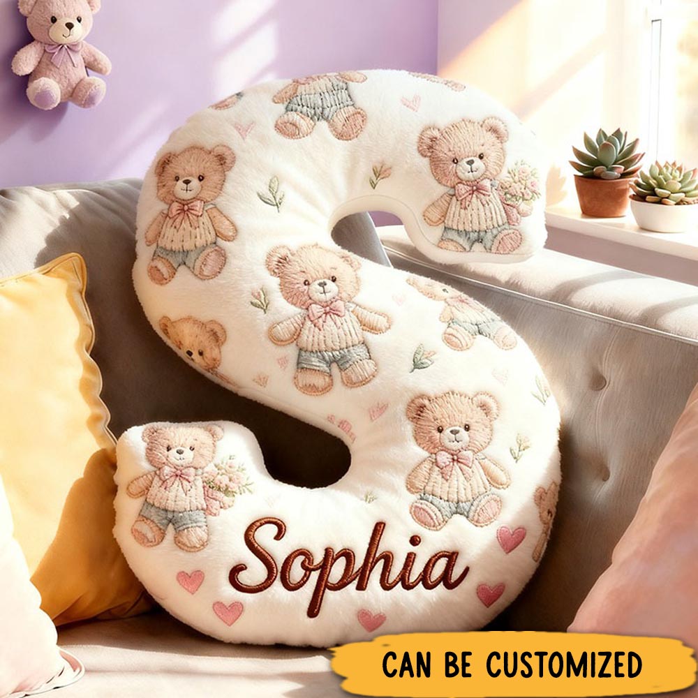 Personalized Flower Girl Graphic 3D Print Floral Bear Heart 26 Letter Pillow Custom Girl Name Cushion Wedding Gift for Girl Christmas Gift for Her