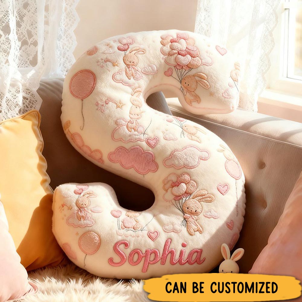 Personalized Flower Girl Graphic 3D Print Rabbit Heart Balloon 26 Letter Pillow Custom Girl Name Cushion Wedding Gift for Girl Christmas Gift for Her