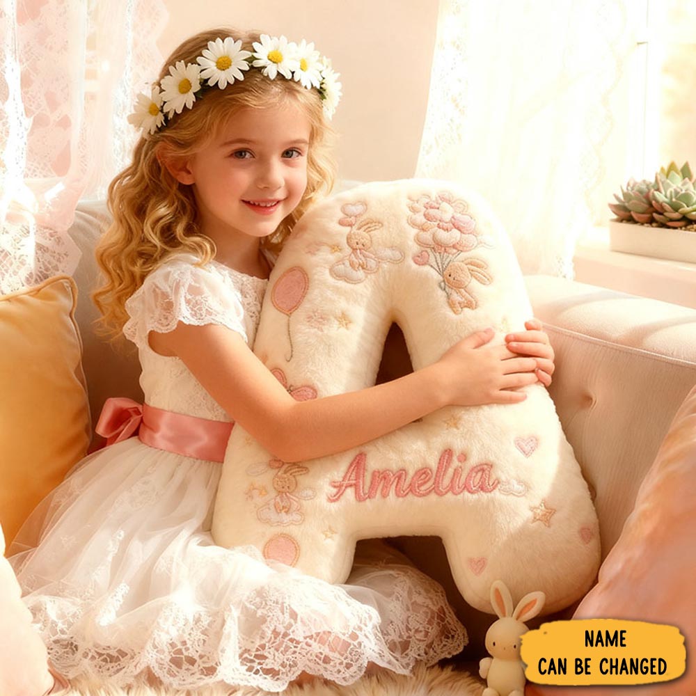 Personalized Flower Girl Graphic 3d Print Rabbit Heart Balloon 26 Letter Pillow Custom Girl Name Cushion Wedding Gift For Girl Christmas Gift For Her