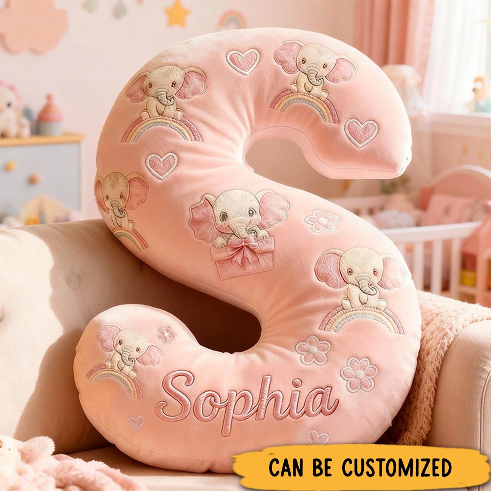 Personalized Flower Girl Graphic 3D Print Rainbow Elephant 26 Letter Pillow Custom Girl Name Cushion Wedding Gift for Girl Christmas Gift for Her