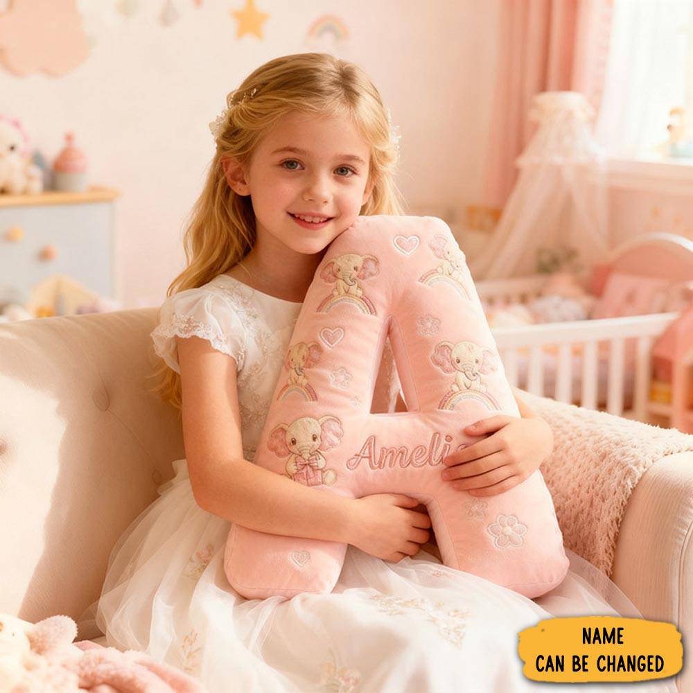 Personalized Flower Girl Graphic 3d Print Rainbow Elephant 26 Letter Pillow Custom Girl Name Cushion Wedding Gift For Girl Christmas Gift For Her