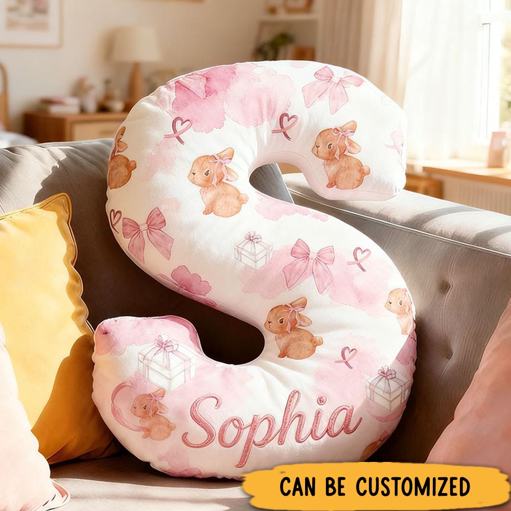 Personalized Flower Girl Watercolor Floral Rabbit Heart 26 Letter Pillow Custom Girl Name Cushion Wedding Gift for Girl Christmas Gift for Girlfriend