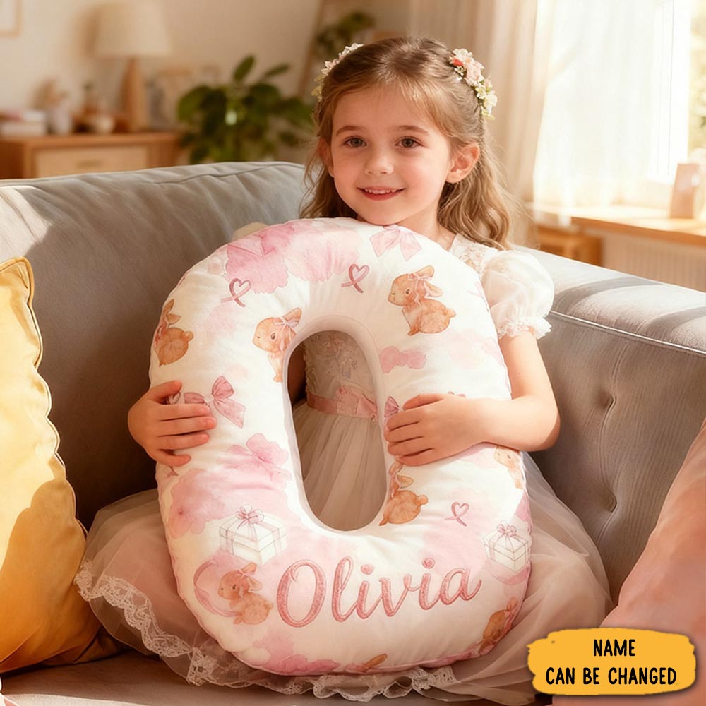 Personalized Flower Girl Watercolor Floral Rabbit Heart 26 Letter Pillow Custom Girl Name Cushion Wedding Gift For Girl Christmas Gift For Girlfriend