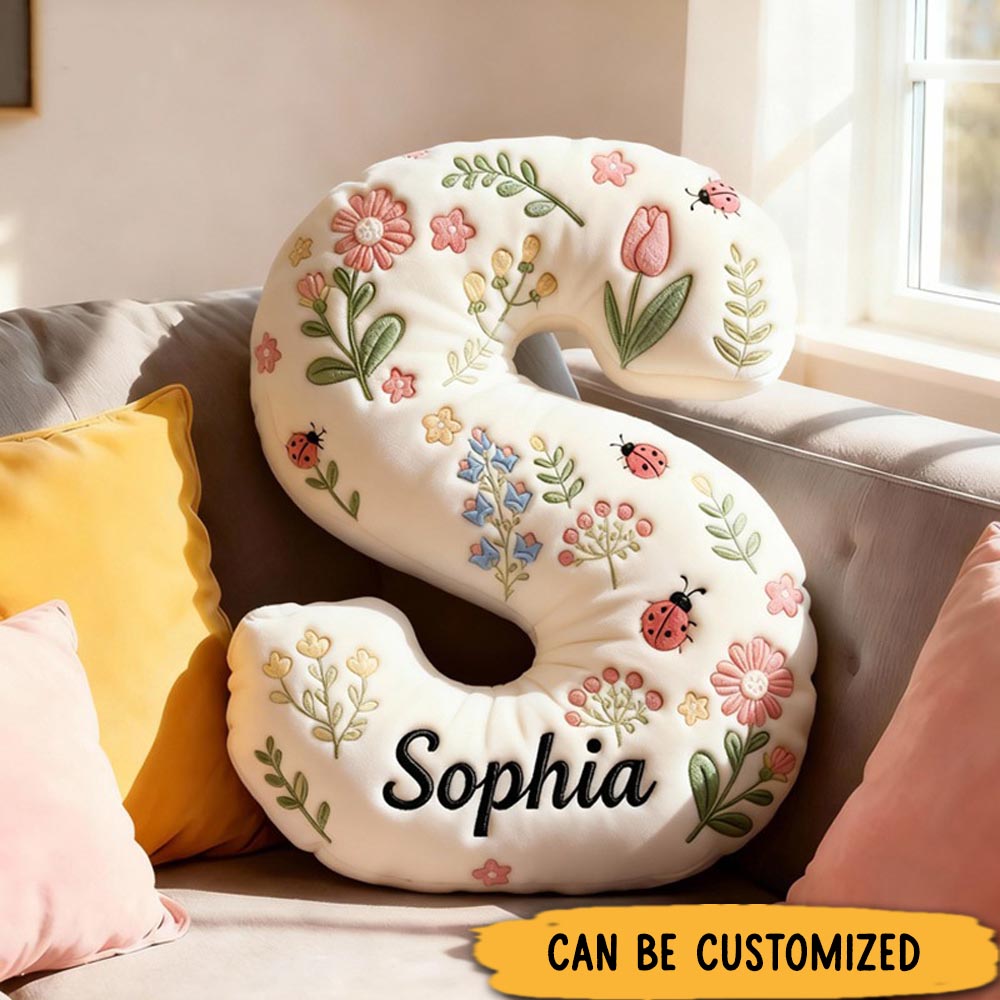 Personalized Flower Letter Pillow Graphic 3D Print Pillow Custom Name Pillow for Kids Gardening Lovers Gift