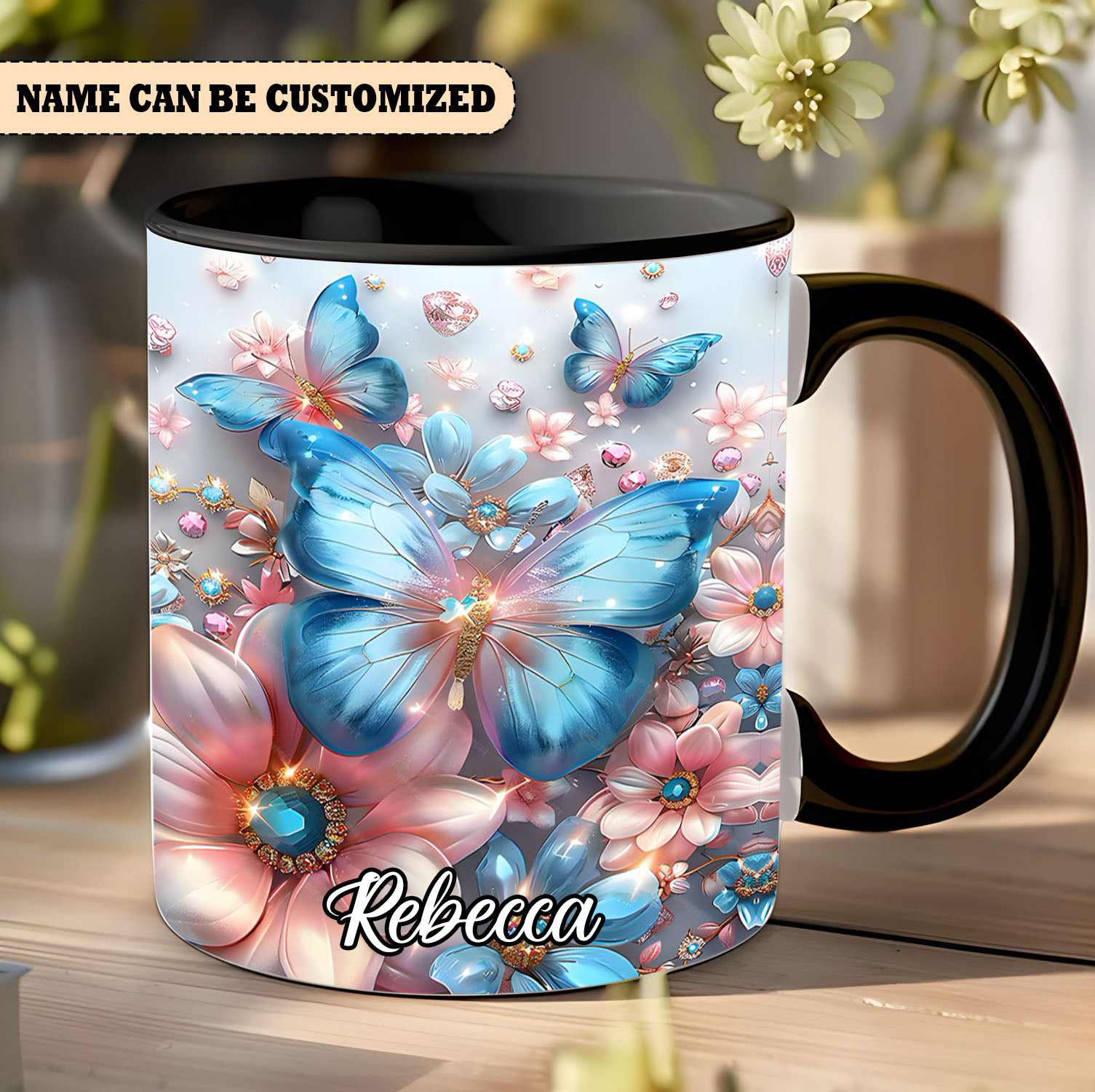 Personalized Flowers Butterflies Mugs Kitchen Decor Ideas Custom Mug Gift