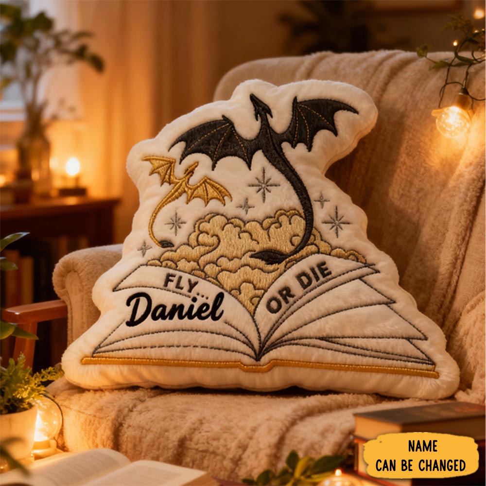 Personalized Fly Or Die Quote Throw Pillow Dragon Fantasy Bookish Pillow With Name For Kids Boy Girl Gift For Reading Lover Pillow