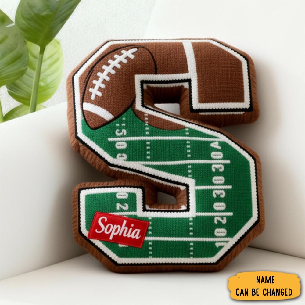 Personalized Football Field Initial Pillow With Custom Name For Kids And Sports Fans