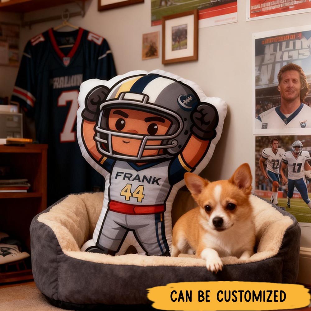Personalized Football Hero Pillow with Custom Name and Number Design
