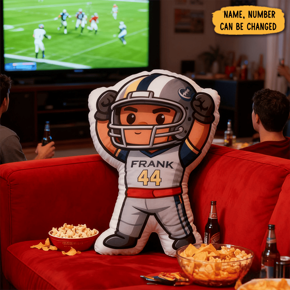 Personalized Football Hero Pillow With Custom Name And Number Design