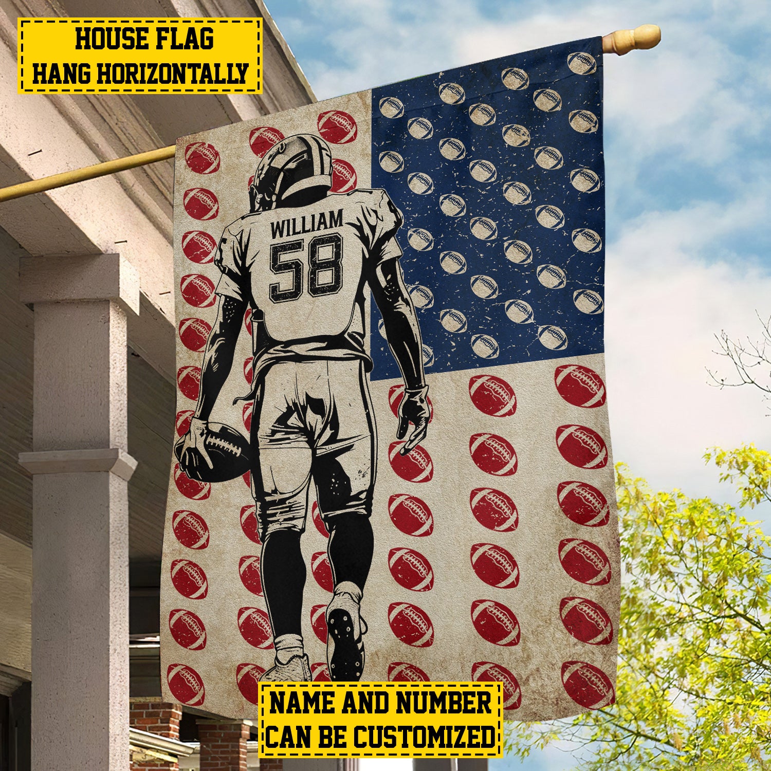Personalized Football House Flag Game Day USA Garden Flag Gifts For Football Players