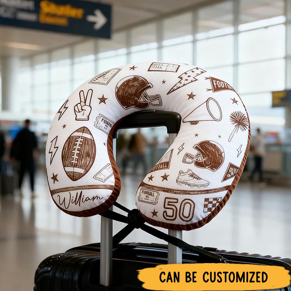 Personalized Football-Themed U-Shaped Pillow with Custom Name and Stylish Design