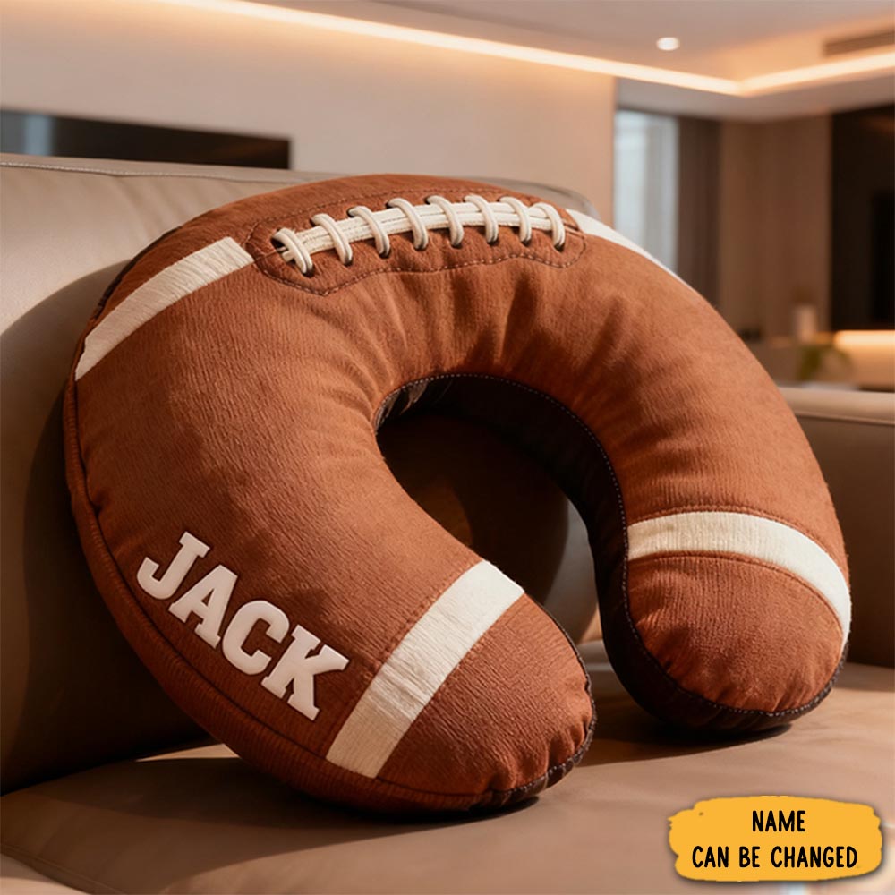 Personalized Football U Shaped Pillow With Custom Name For Sports Fans And Travelers