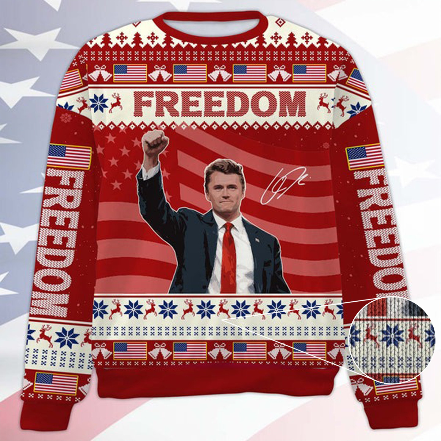 Personalized Freedom Charlie Kirk Ugly Christmas Sweater Charlie Kirk Apparel Patriotic Gifts